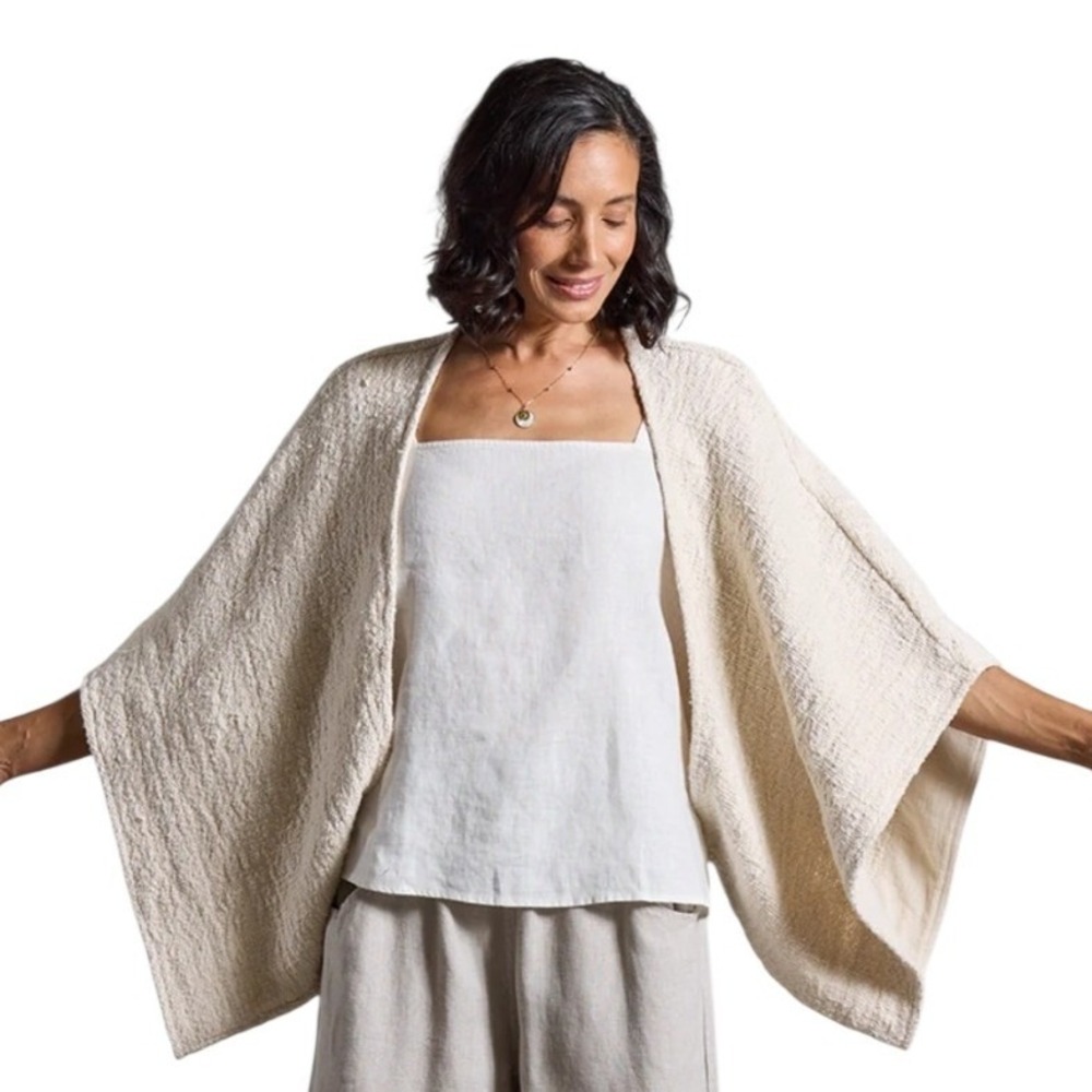 Nomad The Label Bloom Cotton Shrug Ecru Womens sz L/XL Relaxed Minimalist Kimono